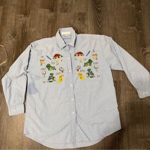 Vintage Light Blue Embroidered Oxford Button-Up Shirt size L